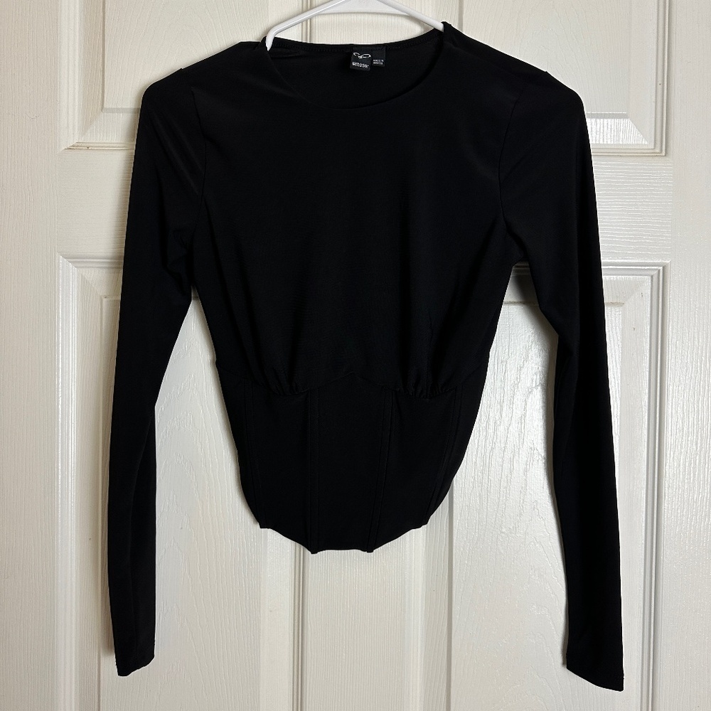 ! Windsor Black Long Sleeve Busier Crop Top Women Size XS